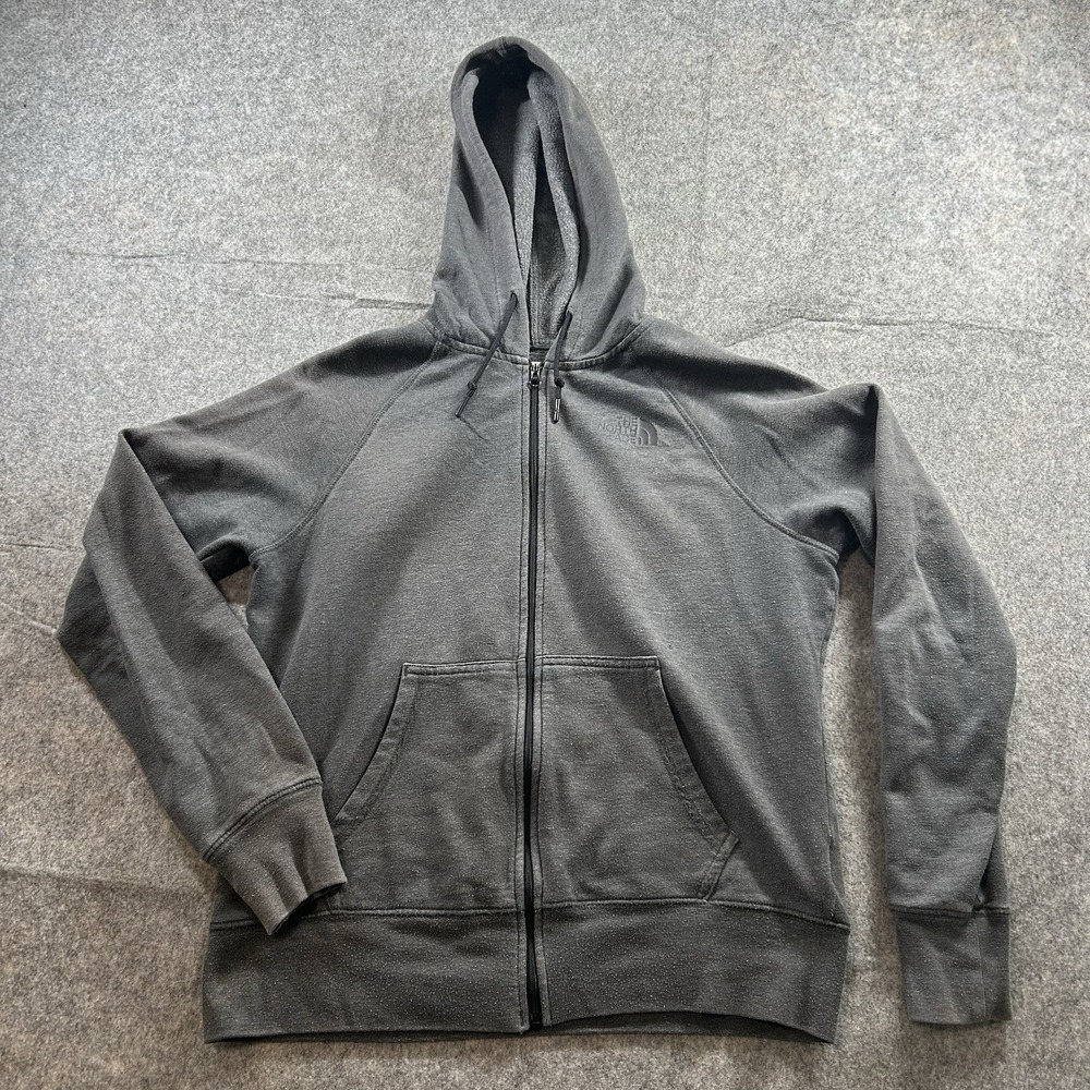 The North Face Jacket Womens Large Hoodie Full Zip Gray Logo Workwear Flaws